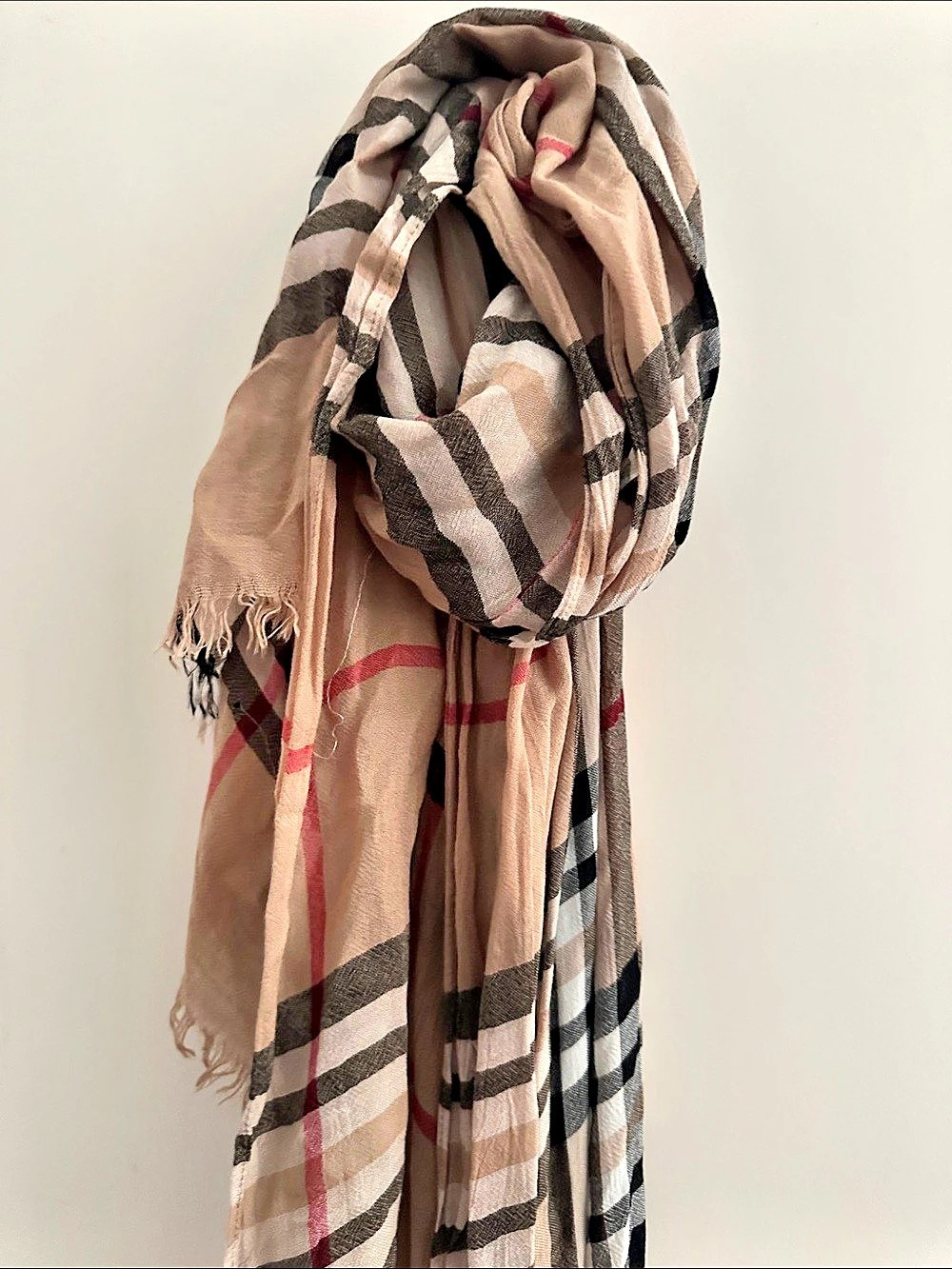 Plaid Scarf in camel & Red white black10